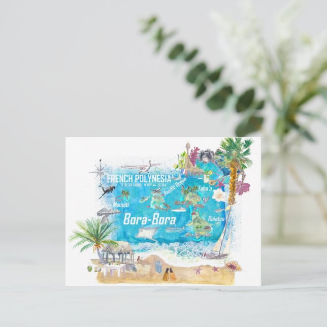 Carte de voyage des îles Bora Bora en Polynésie fr (Debout devant)