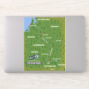 Carte de voyage du Rhin rétro. Autocollant