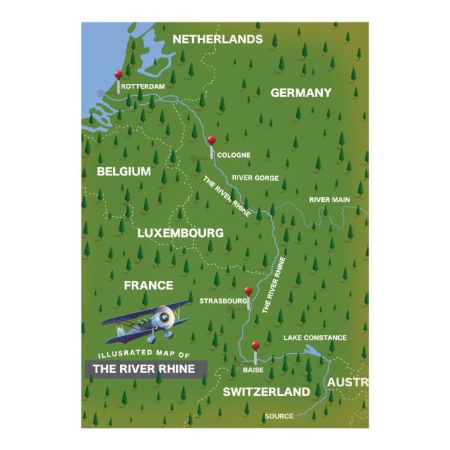 Carte de voyage du Rhin rétro. Impression photo (Devant)