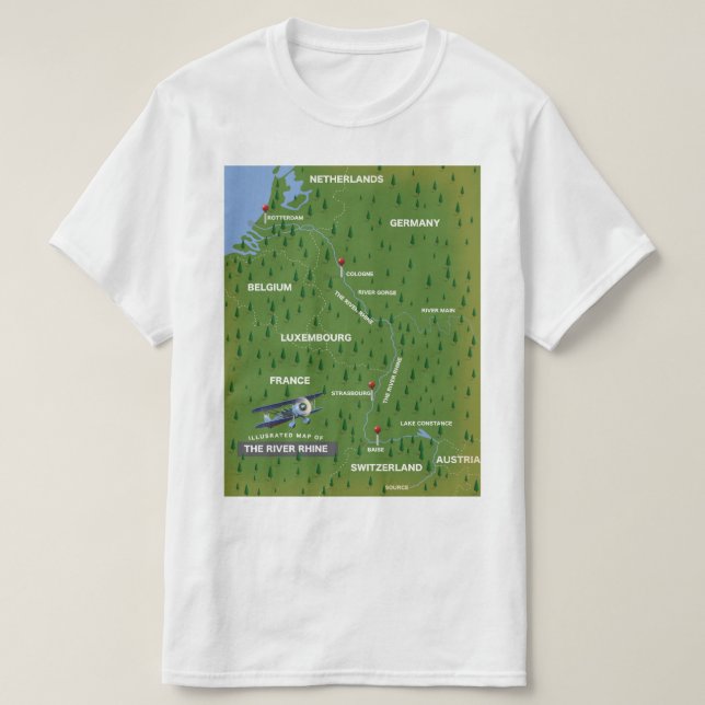 Carte de voyage du Rhin rétro. T-shirts (Design devant)