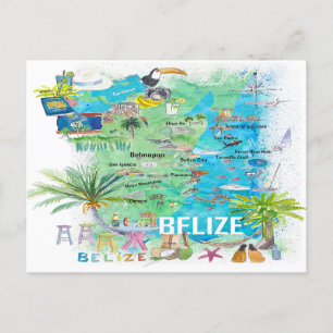 Carte de voyage illustrée de Belize Caribbean avec