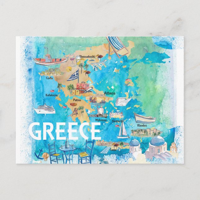 Carte de voyage illustrée de la Grèce avec des mon (Devant)
