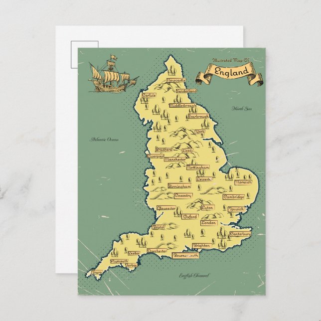 Carte de Voyage illustrée de l'Angleterre (Devant / Derrière)