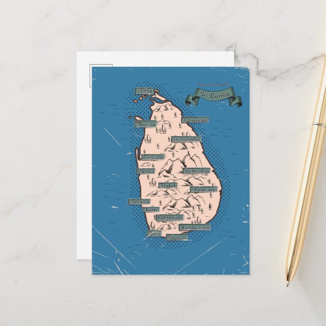Carte de voyage illustrée de Sri Lanka (Devant/Arrière en situation)