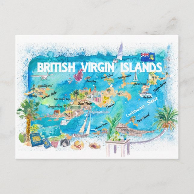 Carte de voyage illustrée des îles Vierges britann (Devant)