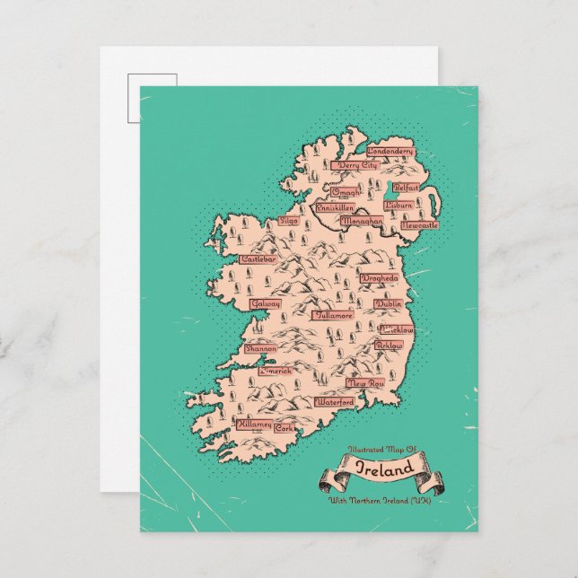 Carte de voyage illustrée d'Irlande (Devant / Derrière)