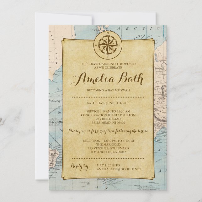 Carte de voyage Invitation Bat mitzvah (Devant)