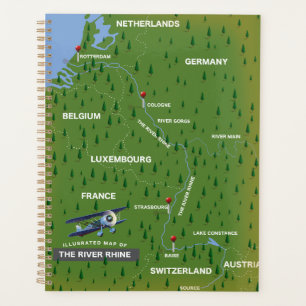 Carte de voyage rétro du Rhin. Impression sur toil