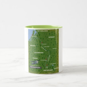 Carte de voyage rétro du Rhin. Mug Café Deux Tons