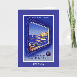 Carte de voyage vintage train France Côte d'Azur