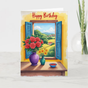 Carte de vue de fenêtre d'anniversaire