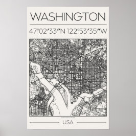 Carte de Washington DC Poster Charbon Moderne Urba