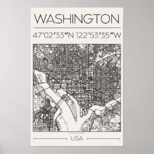 Carte de Washington DC Poster Charbon Moderne Urba
