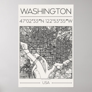 Carte de Washington DC Poster Charbon Moderne Urba