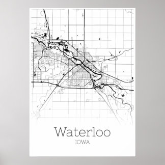 Carte de Waterloo - Iowa - Poster de carte de vill