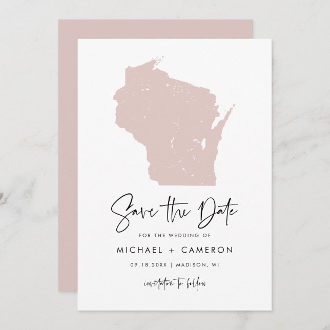 Carte de Wisconsin rose vierge Mariage de script m (Devant / Derrière)