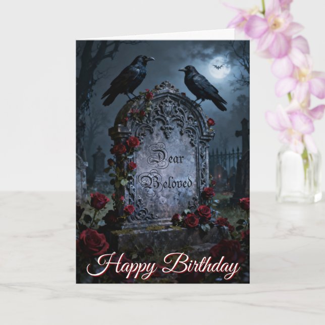 Carte Dear Beloved Gothic Raven & Roses Graveyard (Orchidée)