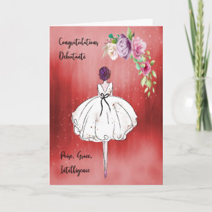 Carte Débutante Félicitations à Red Girl & Flowers