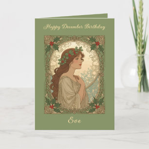 Carte Décembre Anniversaire Baies de Houx Style Art Nouv