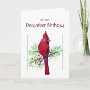Carte Décembre Anniversaire Cardinal Bird, Nature