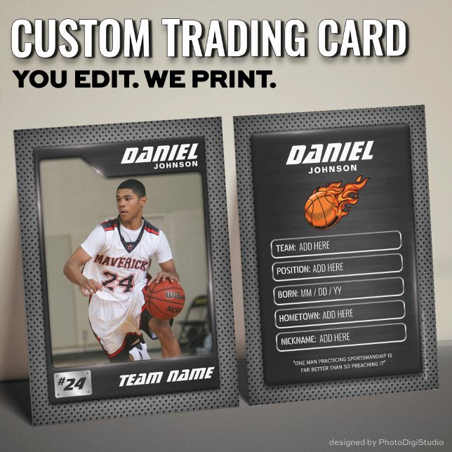 Carte d'échange de basket-ball en graphite, cadeau (Custom Basketball Trading Card, Black Graphite Player Card)