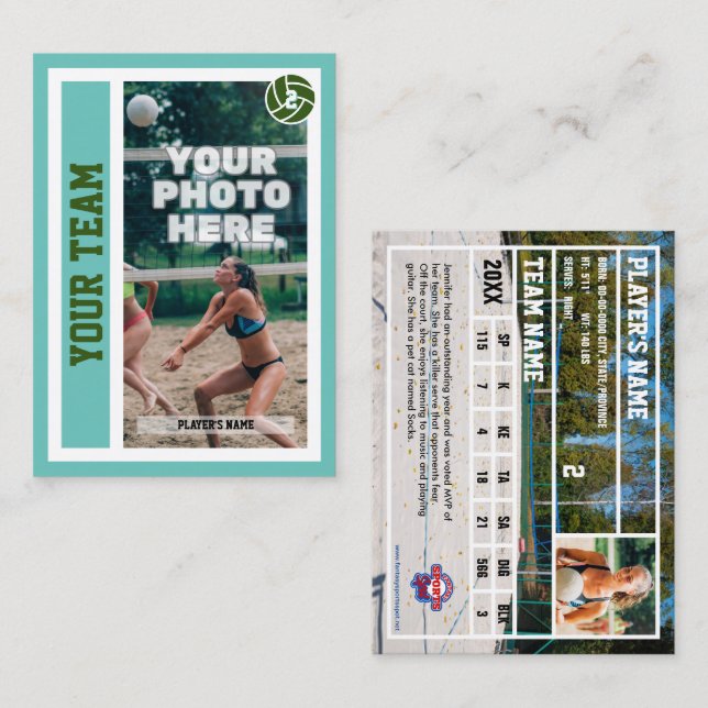 Carte d'échange de volley-ball de plage personnali (Devant / Derrière)