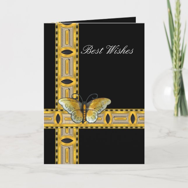 Carte Deco Gold Butterfly Meilleurs voeux Annivers (Devant)