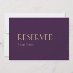 Carte Déco type or Panneau réservé Mariage violet fonc