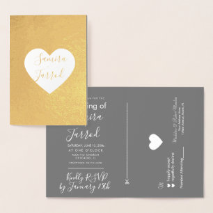 Carte décontractée Grey and Gold Heart Rsvp et Mar