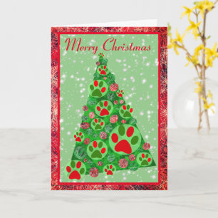 Carte Décor d'arbre de Noël Paw Animal Vert Rouge
