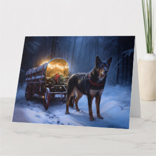 Carte Décor de Noël Australian Kelpie Snowy Sleigh 