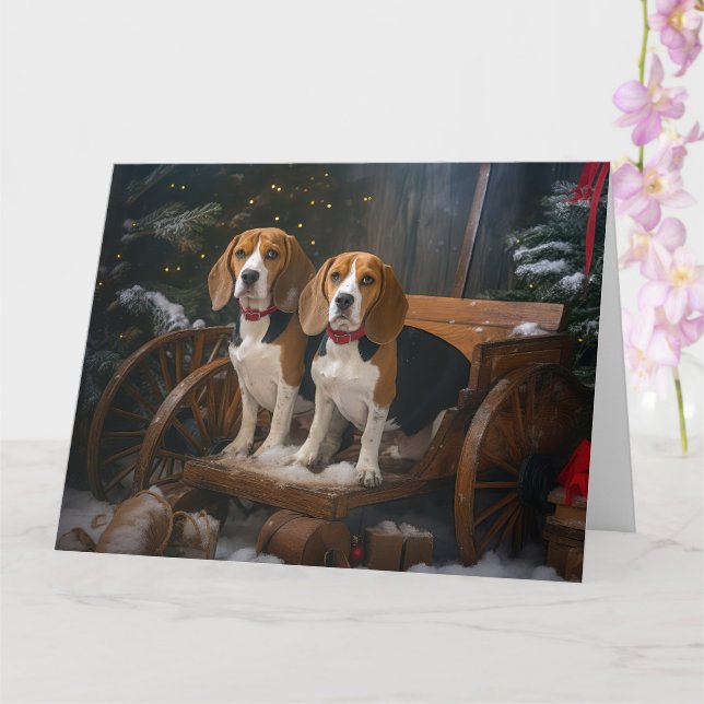 Carte Décor de Noël beagle Snowy Sleigh (Orchidée)