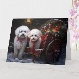 Carte Décor de Noël Bichon Frise Snowy Sleigh