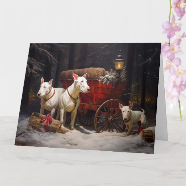 Carte Décor de Noël Bull Terrier Snowy Sleigh (Orchidée)