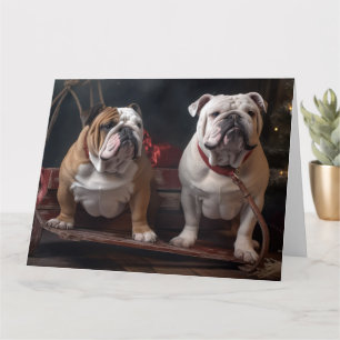 Carte Décor de Noël Bulldog Snowy Sleigh