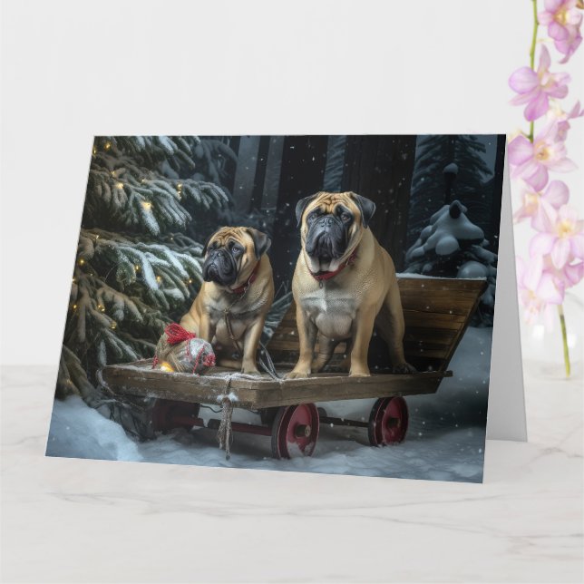 Carte Décor de Noël Bullmastiff Snowy Sleigh (Orchidée)
