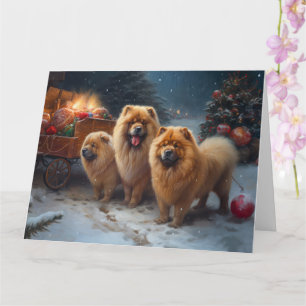 Carte Décor de Noël Chow Chow Snowy Sleigh