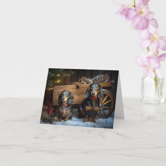 Carte Décor de Noël Dachshund Snowy Sleigh (Orchidée)