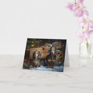 Carte Décor de Noël Dachshund Snowy Sleigh