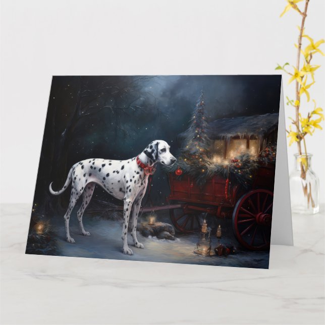Carte Décor de Noël Dalmatien Snowy (Fleur jaune)