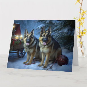 Carte Décor de Noël du berger allemand Snowy Sleigh