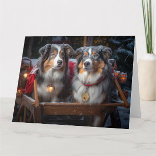 Carte Décor de Noël du berger australien Snowy Sleigh