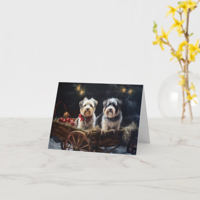Carte Décor de Noël du Biewer Terrier Snowy Sleigh (Fleur jaune)