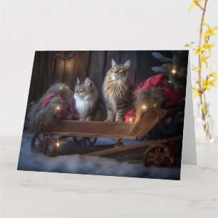 Carte Décor de Noël du Maine Coon Snowy Sleigh