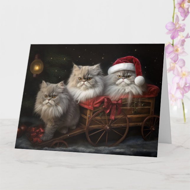 Carte Décor de Noël Perse Chat Snowy Sleigh (Orchidée)