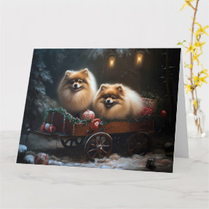 Carte Décor de Noël Poméranien Snowy Sleigh