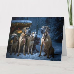 Carte Décor de Noël Rhodesian Ridgeback Snowy Sleigh