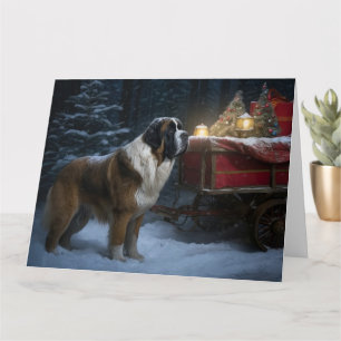 Carte Décor de Noël Saint Bernard Snowy Sleigh
