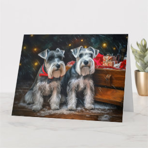 Carte Décor de Noël Schnauzer Snowy Sleigh