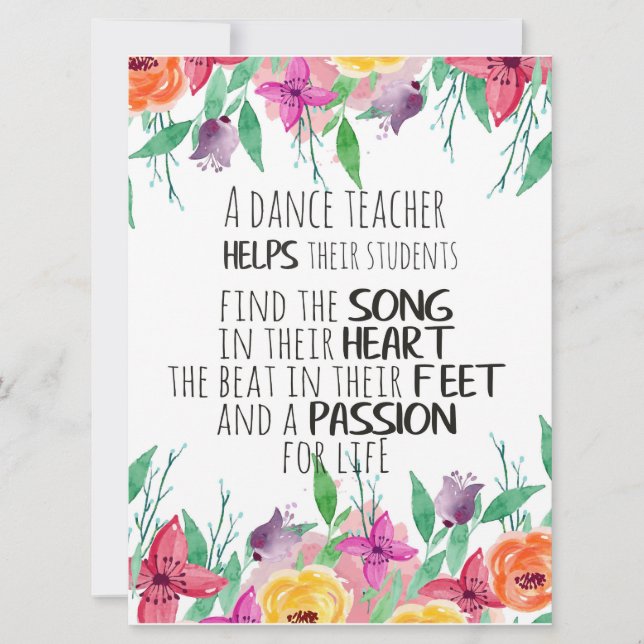 Carte Décor de professeur de danse Ballet Coach Apprécia (Devant)